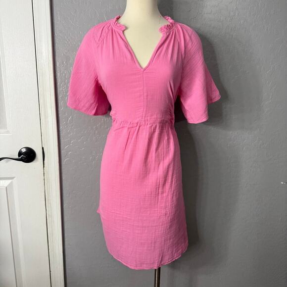 Old Navy Womens Split-Neck Crinkle Gauze Mini Swing Dress, Pink, S Tall 705169 - Picture 1 of 5